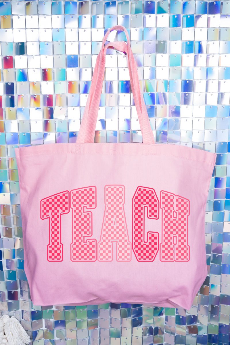 Checkered Teach Canvas Jumbo Tote - Wholesale Accessory Market