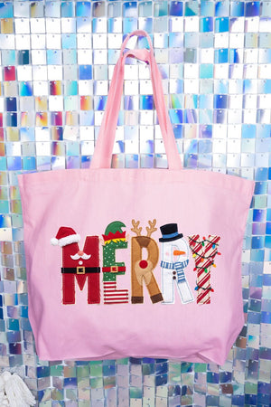 Christmas Characters Merry Canvas Jumbo Tote - Wholesale Accessory Market