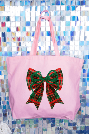 Christmas Plaid Coquette Canvas Jumbo Tote - Wholesale Accessory Market