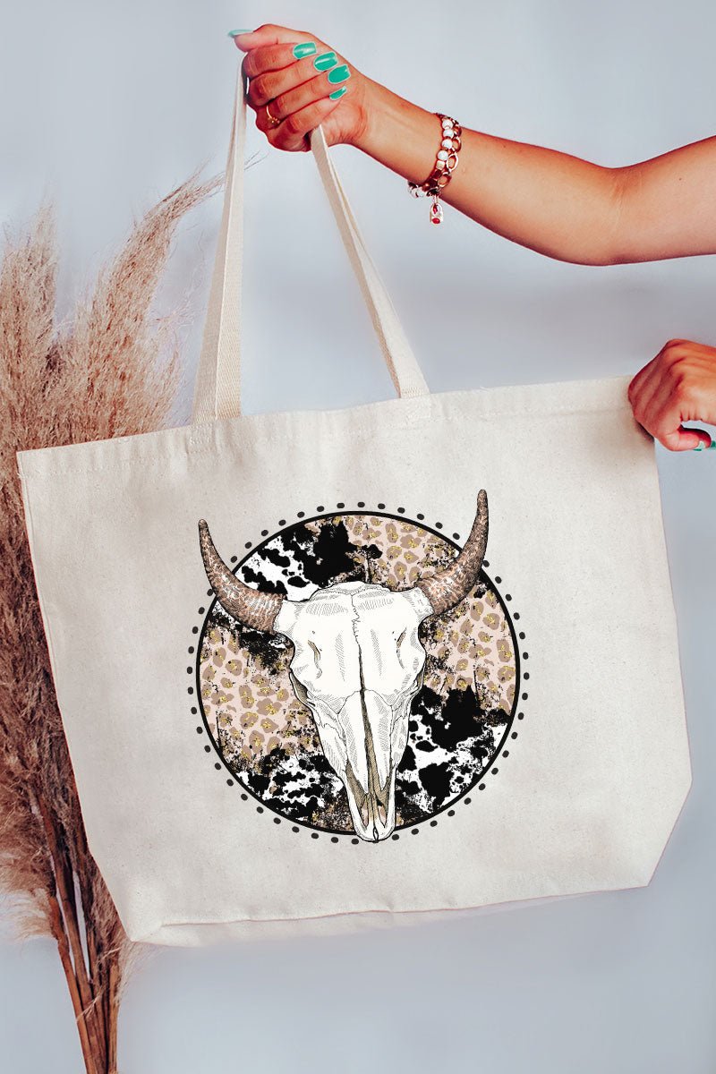 Circle Leopard Steer Canvas Jumbo Tote - Wholesale Accessory Market