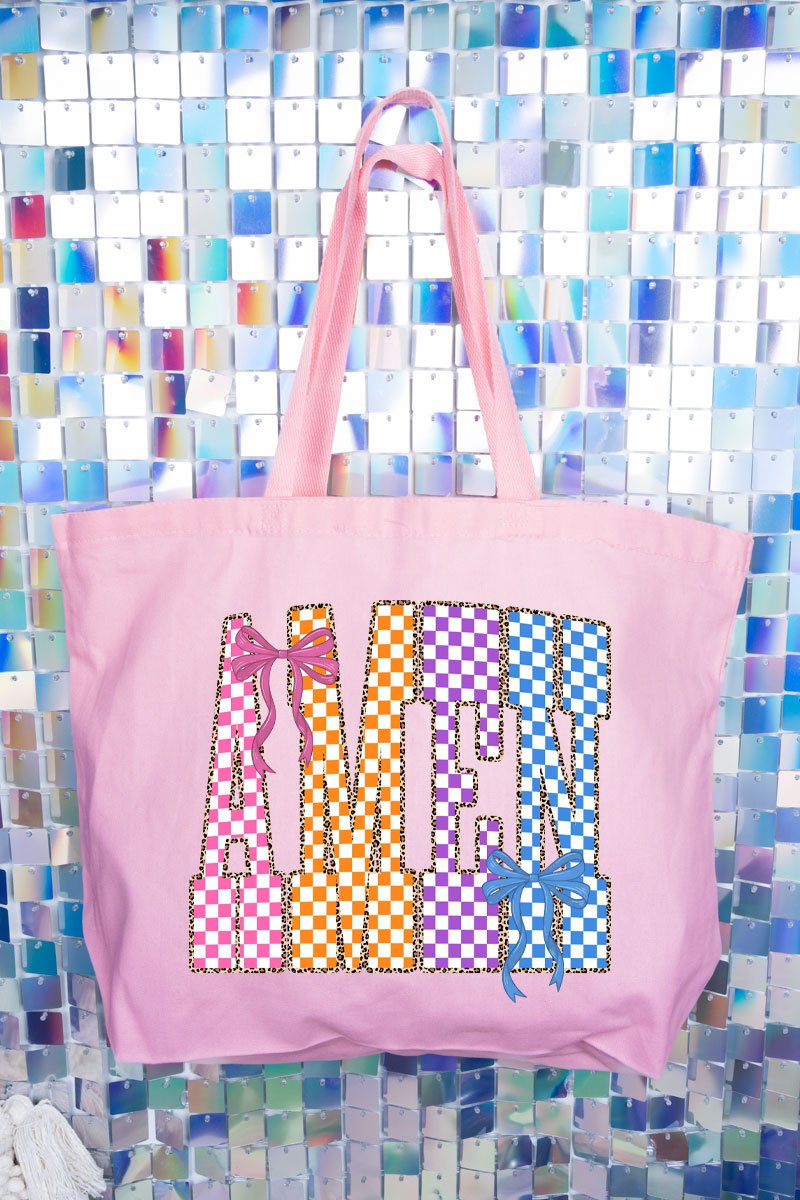 Color Check Amen Canvas Jumbo Tote - Wholesale Accessory Market