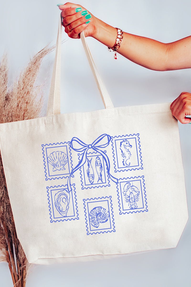 Coquette Coastal Stamps Canvas Jumbo Tote - Wholesale Accessory Market