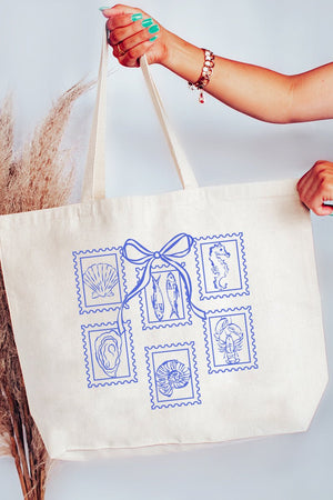 Coquette Coastal Stamps Canvas Jumbo Tote - Wholesale Accessory Market