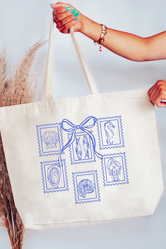 Coquette Coastal Stamps Canvas Jumbo Tote - Wholesale Accessory Market