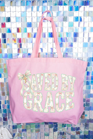 Coquette Cross Saved By Grace Canvas Jumbo Tote - Wholesale Accessory Market