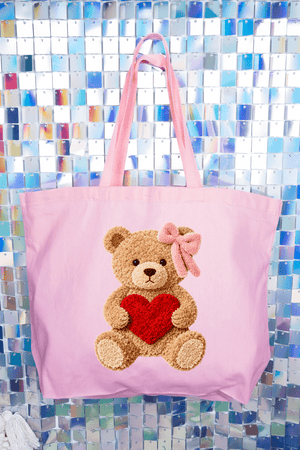 Cozy Heart Cub Faux Yarn Canvas Jumbo Tote - Wholesale Accessory Market