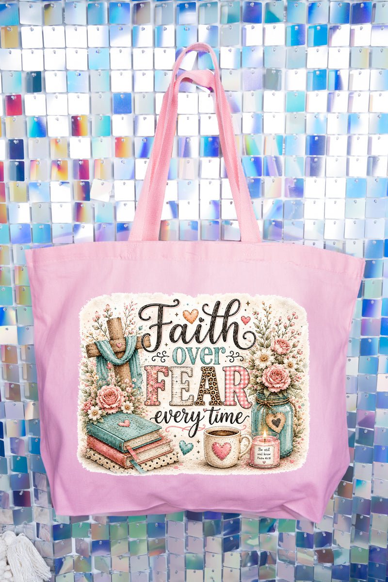 Faith Over Fear Floral Devotion Canvas Jumbo Tote - Wholesale Accessory Market