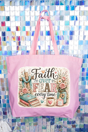 Faith Over Fear Floral Devotion Canvas Jumbo Tote - Wholesale Accessory Market