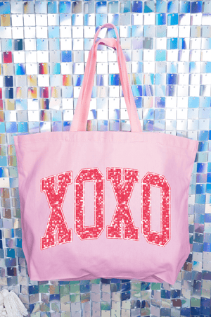 Faux Glitter XOXO Canvas Jumbo Tote - Wholesale Accessory Market