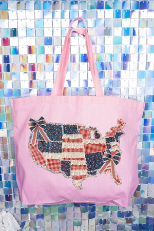 Faux Patchwork USA Map Canvas Jumbo Tote - Wholesale Accessory Market
