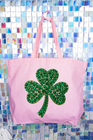 Faux Rhinestone Clover Canvas Jumbo Tote - Wholesale Accessory Market