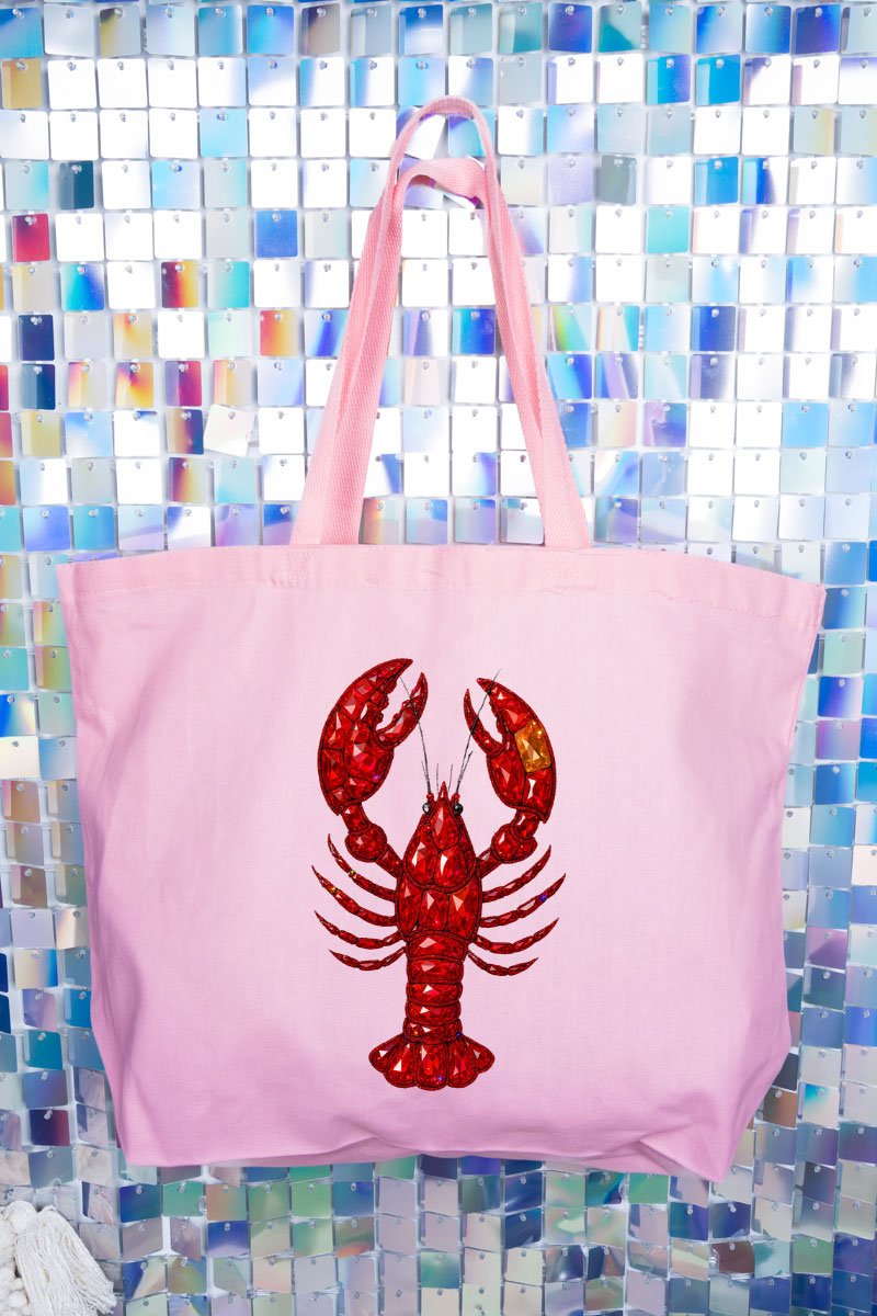 Faux Rhinestone Crawfish Canvas Jumbo Tote - Wholesale Accessory Market
