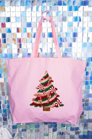 Faux Yarn Candy Cane Wishes Canvas Jumbo Tote - Wholesale Accessory Market