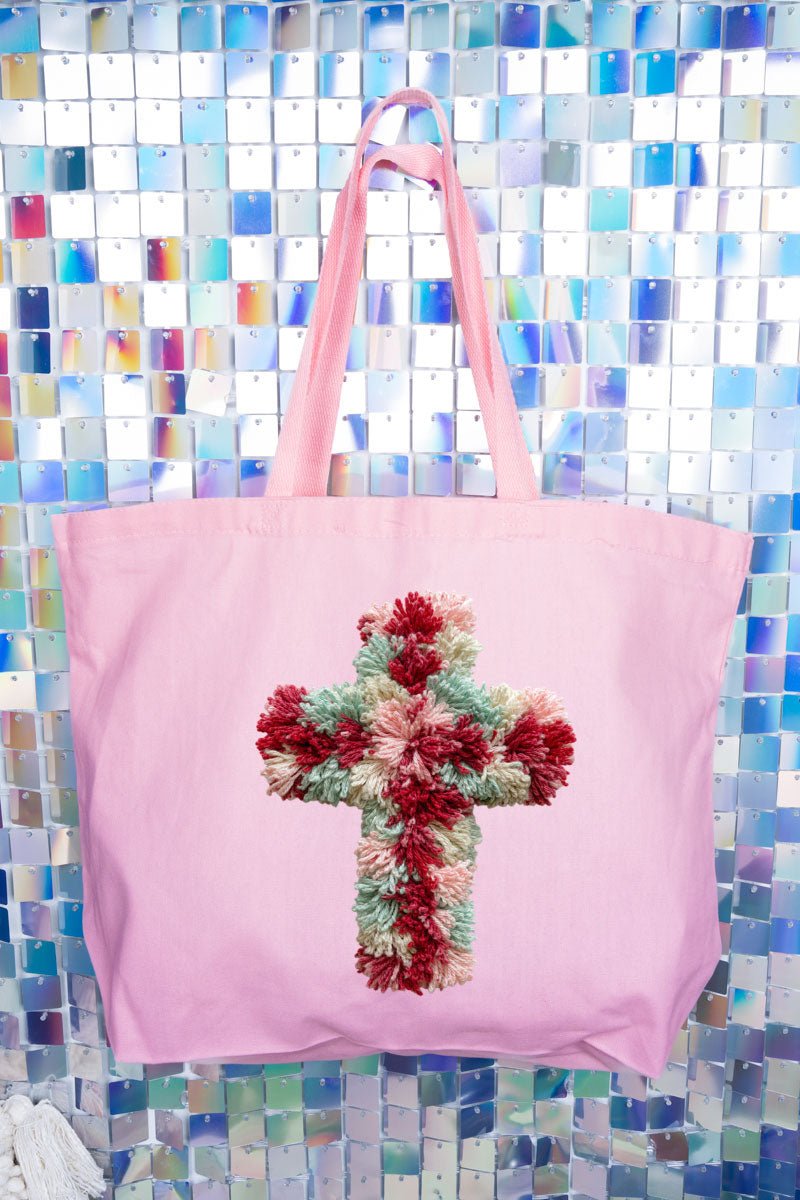 Faux Yarn Cross Canvas Jumbo Tote - Wholesale Accessory Market