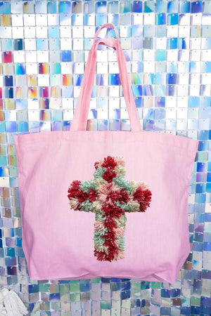 Faux Yarn Cross Canvas Jumbo Tote - Wholesale Accessory Market