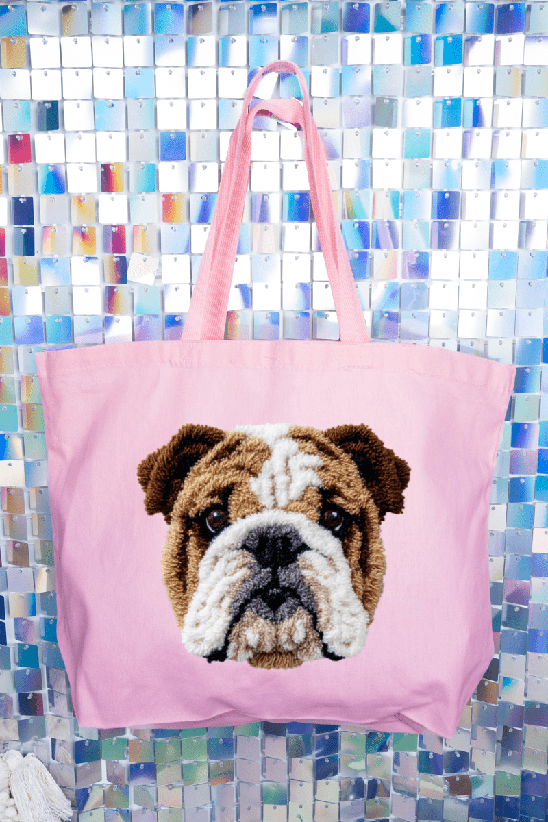 Faux Yarn English Bulldog Canvas Jumbo Tote - Wholesale Accessory Market