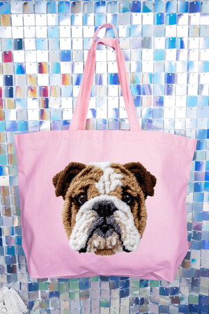 Faux Yarn English Bulldog Canvas Jumbo Tote - Wholesale Accessory Market