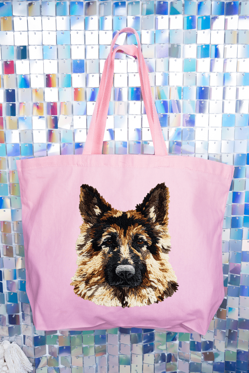 Faux Yarn German Shepherd Canvas Jumbo Tote - Wholesale Accessory Market