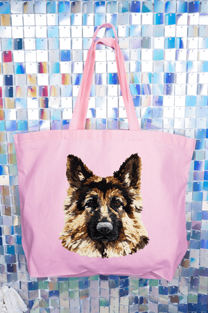 Faux Yarn German Shepherd Canvas Jumbo Tote - Wholesale Accessory Market