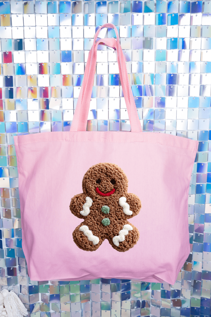 Faux Yarn Gingerbread Kisses Canvas Jumbo Tote - Wholesale Accessory Market