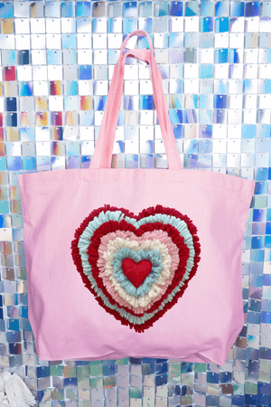 Faux Yarn Heart Collection Canvas Jumbo Tote - Wholesale Accessory Market