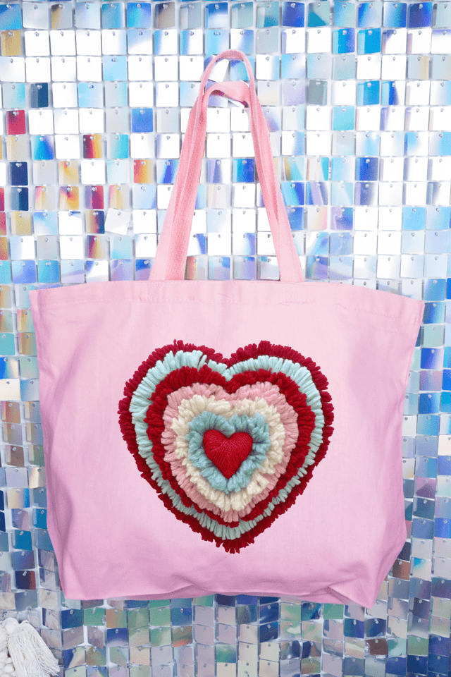 Faux Yarn Heart Collection Canvas Jumbo Tote - Wholesale Accessory Market