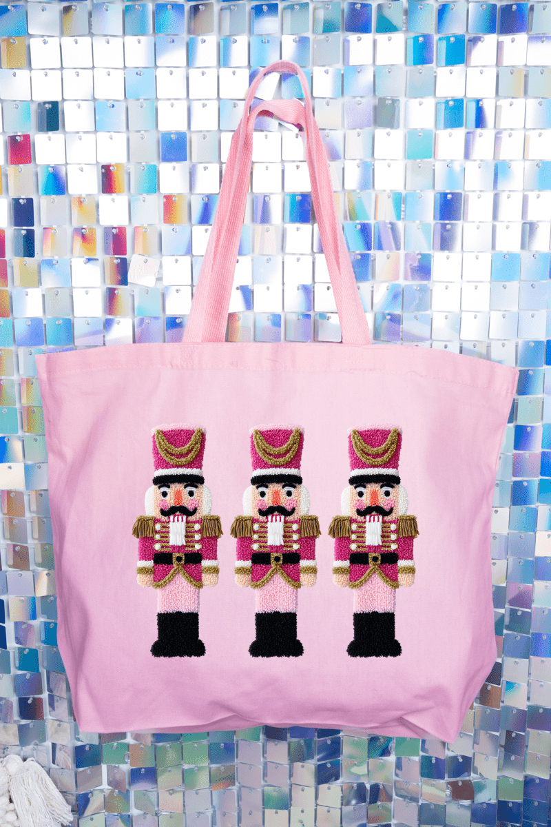 Faux Yarn Holiday Guard Nutcracker Canvas Jumbo Tote - Wholesale Accessory Market