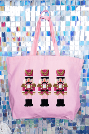 Faux Yarn Holiday Guard Nutcracker Canvas Jumbo Tote - Wholesale Accessory Market