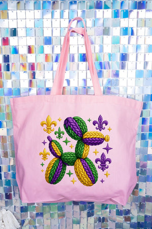 Faux Yarn Mardi Gras Balloon Dog Canvas Jumbo Tote - Wholesale Accessory Market