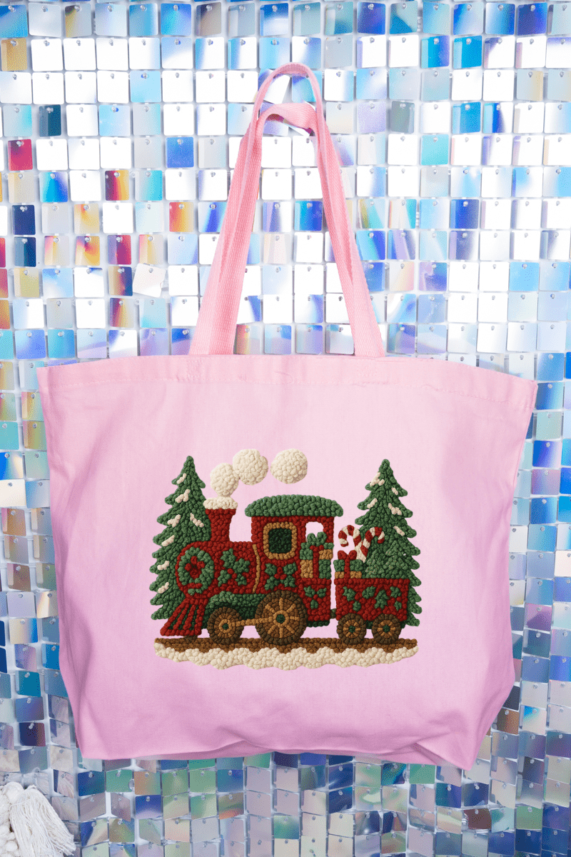 Faux Yarn Mistletoe Express Canvas Jumbo Tote - Wholesale Accessory Market