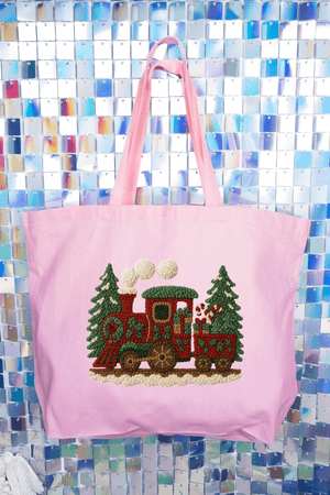 Faux Yarn Mistletoe Express Canvas Jumbo Tote - Wholesale Accessory Market