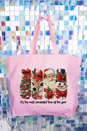 Faux Yarn Most Wonderful Time Canvas Jumbo Tote - Wholesale Accessory Market