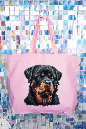 Faux Yarn Rottweiler Canvas Jumbo Tote - Wholesale Accessory Market