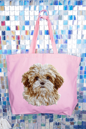 Faux Yarn Shih Tzu Canvas Jumbo Tote - Wholesale Accessory Market