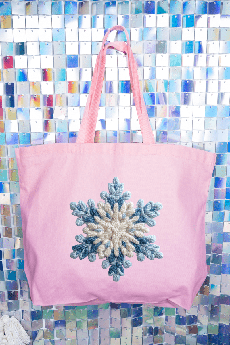 Faux Yarn Snow Day Snowflake Canvas Jumbo Tote - Wholesale Accessory Market