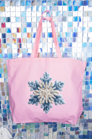 Faux Yarn Snow Day Snowflake Canvas Jumbo Tote - Wholesale Accessory Market