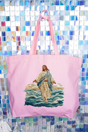 Faux Yarn Walking On Water Canvas Jumbo Tote - Wholesale Accessory Market