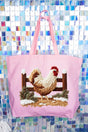 Faux Yarn Winter Chicken Canvas Jumbo Tote - Wholesale Accessory Market