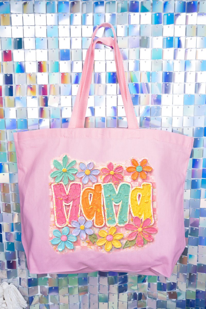 Floral Painted Mama Canvas Jumbo Tote - Wholesale Accessory Market