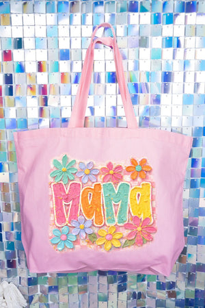 Floral Painted Mama Canvas Jumbo Tote - Wholesale Accessory Market