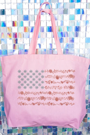 Floral United States Flag Canvas Jumbo Tote - Wholesale Accessory Market