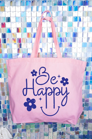 Flower Be Happy Canvas Jumbo Tote - Wholesale Accessory Market
