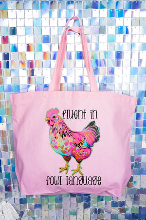 Fluent In Fowl Language Canvas Jumbo Tote - Wholesale Accessory Market
