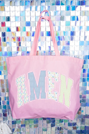 Garden Gingham Amen Canvas Jumbo Tote - Wholesale Accessory Market