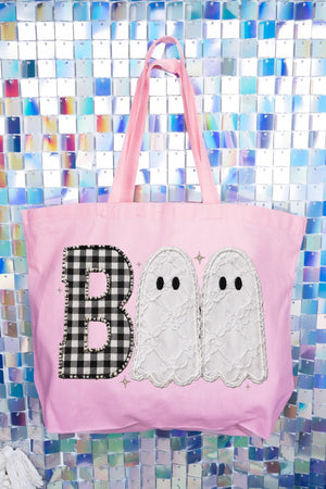 Gingham & Lace Boo Canvas Jumbo Tote - Wholesale Accessory Market