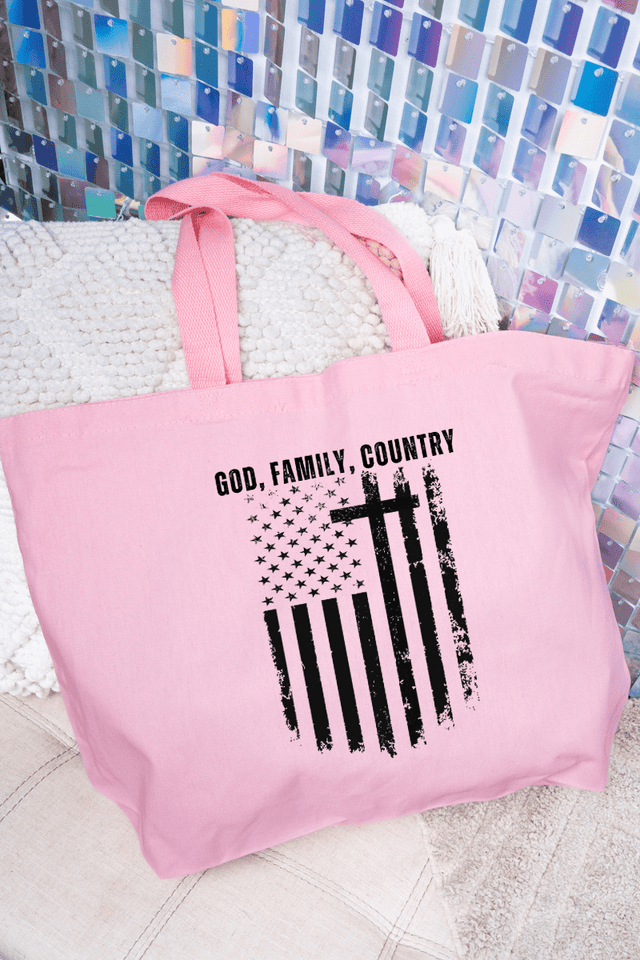 God, Family, Country Canvas Jumbo Tote - Wholesale Accessory Market