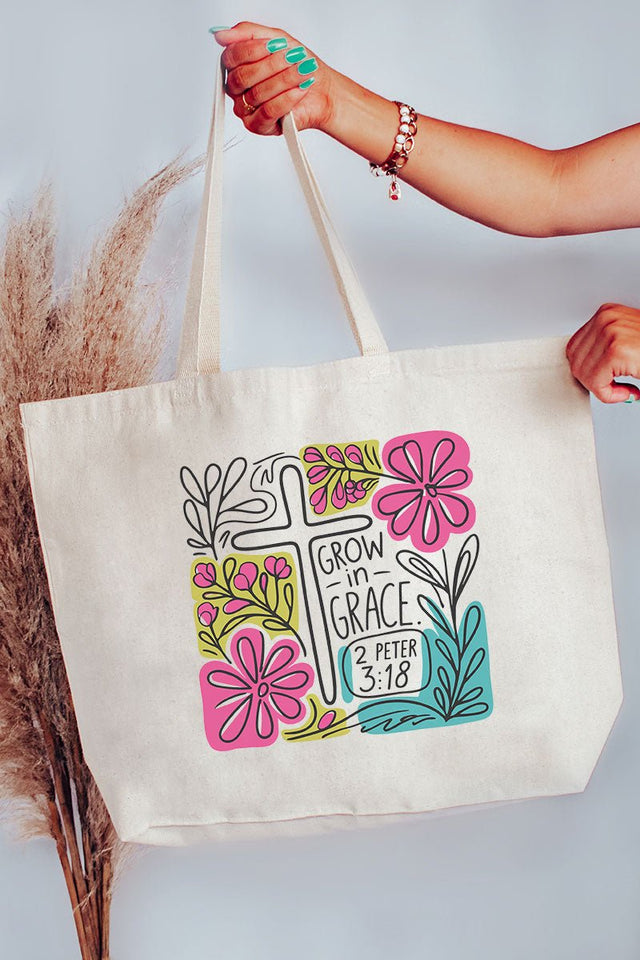 Grow In Grace Doodle Canvas Jumbo Tote - Wholesale Accessory Market