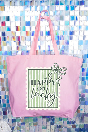 Happy Go Lucky Canvas Jumbo Tote - Wholesale Accessory Market
