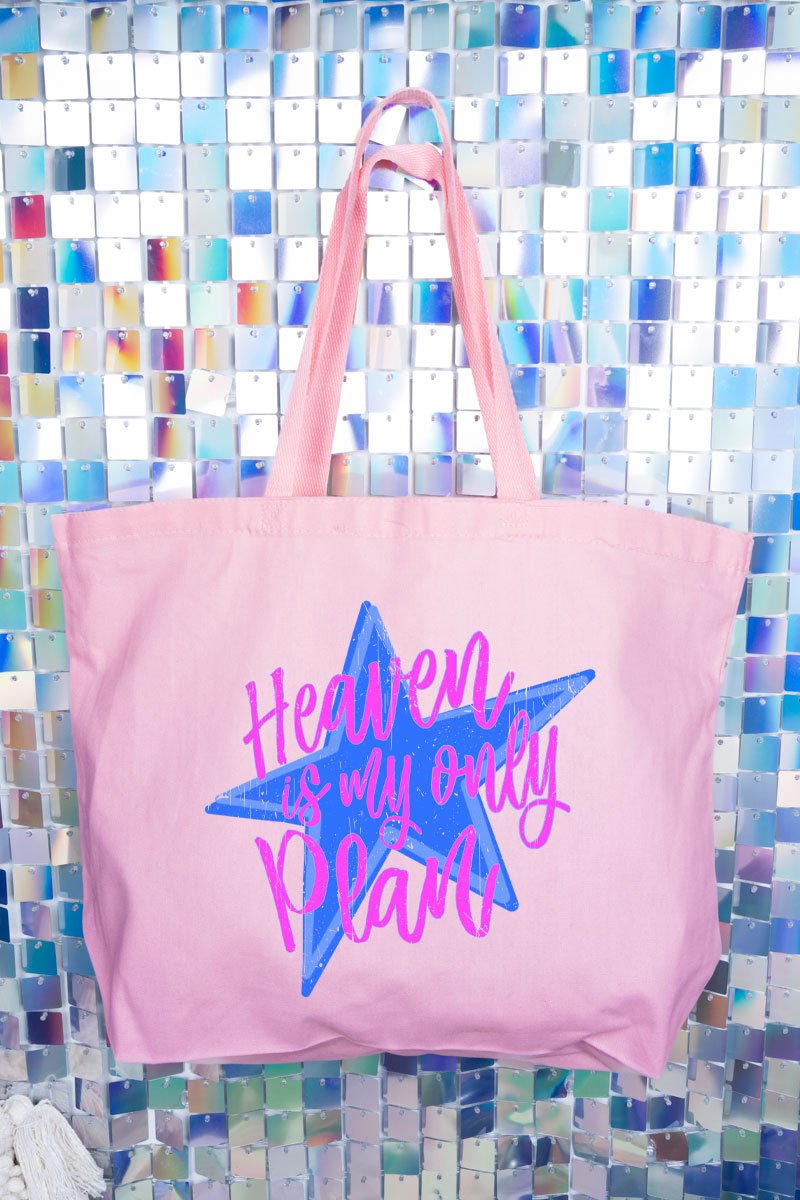 Heaven Is My Only Plan Canvas Jumbo Tote - Wholesale Accessory Market