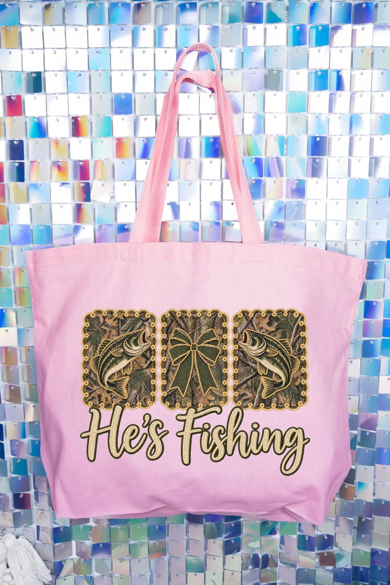 He's Fishing Canvas Jumbo Tote - Wholesale Accessory Market